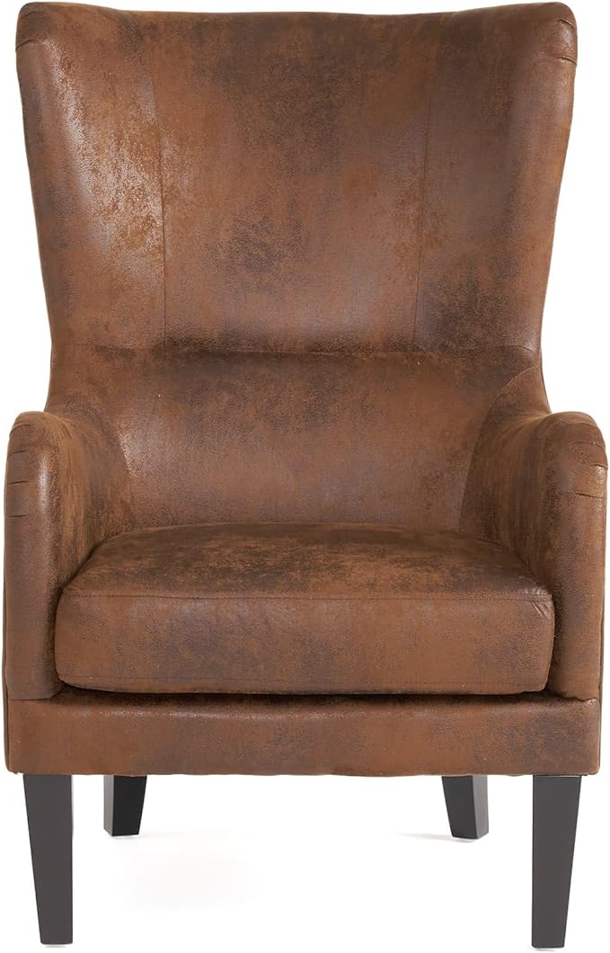 Mid-Century Modern Wingback Chairs Accent Club Chair with Nailhead Trim Faux Leather Armchair Sofa Reading for Living Room Single Sofa Armchair Office