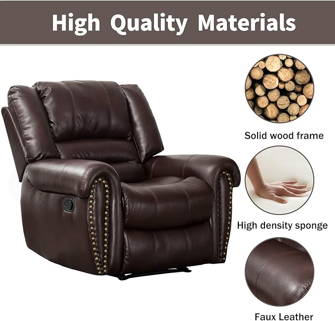 CANMOV Leather Recliner Chair Set of 2 Classic and Traditional Manual Recliner Chair with Comfortable Arms and BackManual Single Recliner Sofa for Living Room Brown