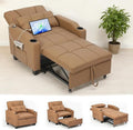 Sleeper Chair Pull Out Bed 4 in 1 Convertible Sofa Chair Bed with Vibration Massage Lumbar Pillow Single Sofa Recliner with USB/Type-C Port Cup Holders and Side Pocket for Small Spaces (Brown)
