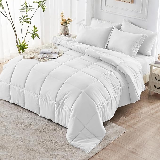 JOLLYVOGUE Full Comforter Set Ultra-Soft Bed in a Bag Full Size 7 Pieces Oeko-TEX Certified Bedding Set with Down Alternative Comforter Sheets Pillowcases &amp Shams White