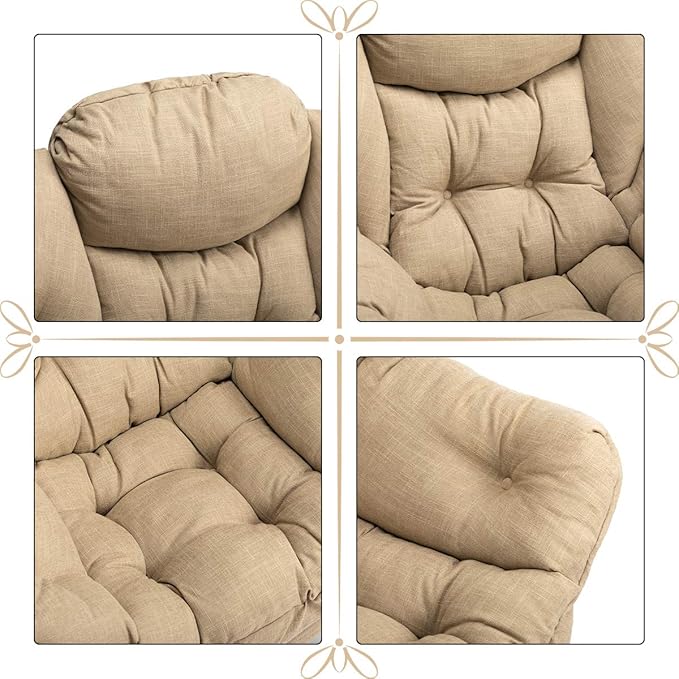 HollyHOME Lazy Chair with Foldable Ottoman Accent Comfy Lounge Armchair and Folding Footrest Stool Leisure Sofa Reading Chair and Footstool for Living Room Bedroom DormCotton-Linen Tan