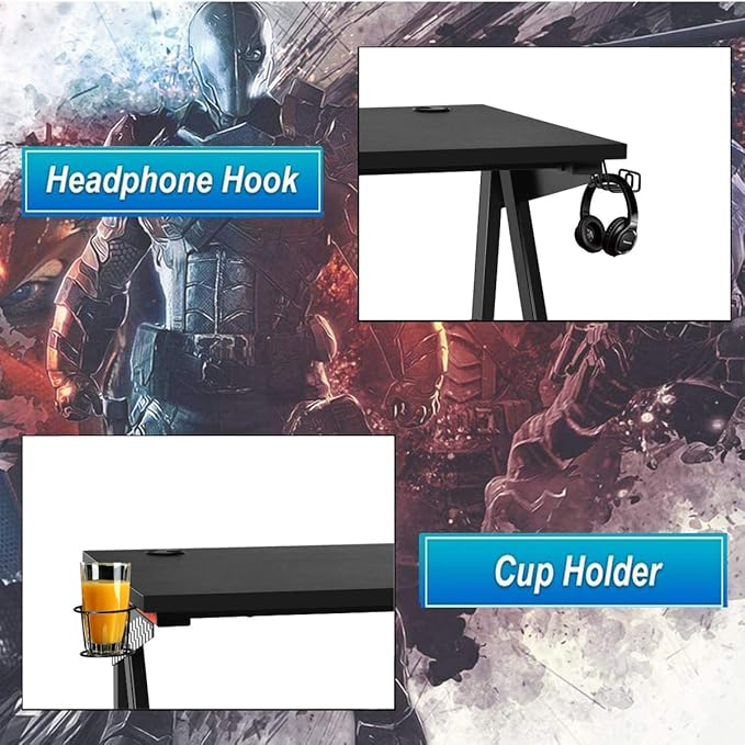 POWERSTONE Gaming Desk - 40 Inch Ergonomic Pc Computer Racing Style Office Desk Gamer Tables Workstation with Headphone Hook and Cup Holder