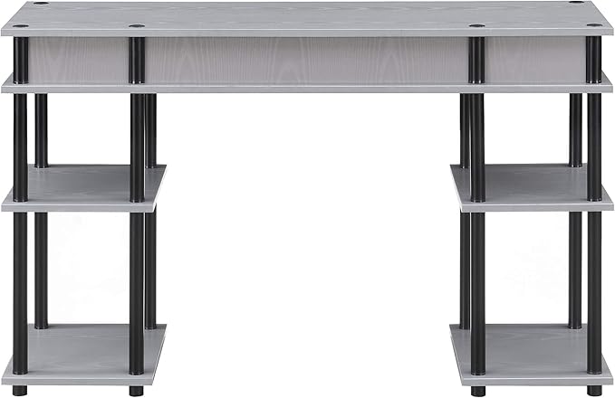 Convenience Concepts Designs2Go No Tools Desk Home Office Desk with Shelves Corner Shelf Vanity Desk Computer Desk Nail Table for Nail Tech - 47.25 L x 15.75 W x 30 H Gray/Black