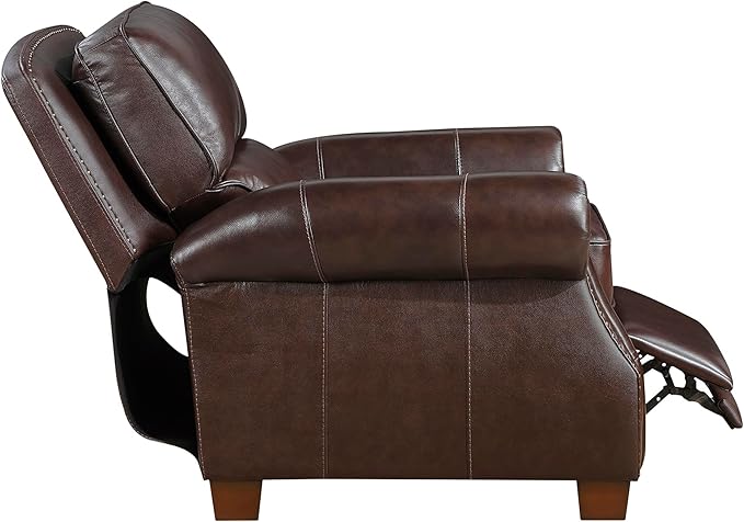 Lexicon Push Back Reclining Chair Top Grain Leather Match Push Back Recliner Chair with Nailhead Trim Rolled Arms Solid Wood Legs for Living Room/Apartment/Office Easy Assembly Brown