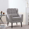 Modern Accent Chair &amp Wingback Chair - Comfortable Living Room Chairs with Waist Pillow - Gray