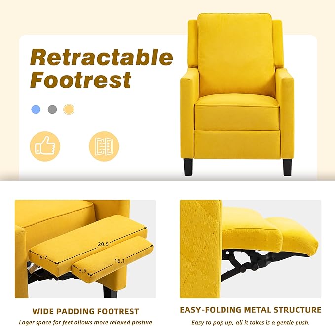 AVAWING Push Back Recliner Chair Wing Back Chairs with Arms Mid-Century Vintage Accent Chair for Living Room Polyester Yellow