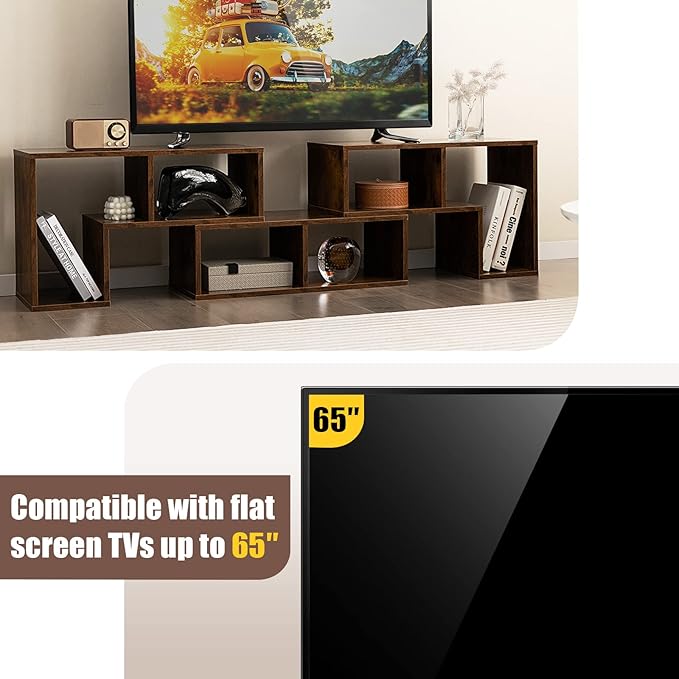 GOFLAME 3 Pieces TV Console Stand Modern Entertainment Center for 50 55 60 65 Inch Flat Screen TV Free Combination Bookcase for Storage &amp Display Suitable for Living Room Bedroom (Brown)