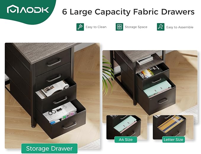 AODK 66 L Shaped Desk 113 Computer Desk with File Cabinet &amp 4 Fabric Drawers Home Office Desk with Monitor Shelf &amp Power Outlet Two Person Desk or Corner Desk Gaming Table with LED Light