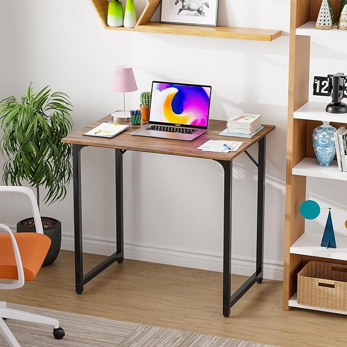 32 inch Small Computer Desk for Small Spaces Wood Desk Office Desk Writing Desk with Metal Frame &amp Adjustable Feet Modern Simple Computer Table PC Desk for Bedroom Home Office Brown Desk