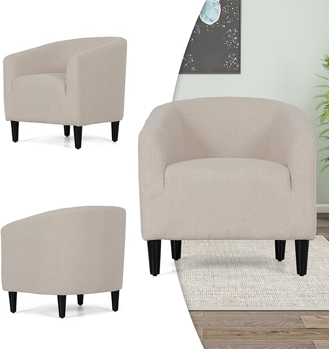 MoNiBloom Accent Barrel Chair Boucle Fabric Accent Chair Modern Sherpa Elegant Armchair with Cozy Soft Padded 300lbs Capacity Compact Sofa Chair for Living Room Bedroom Office Light Gray