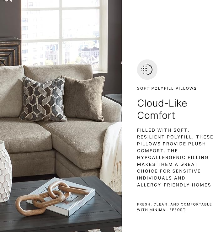 Signature Design by Ashley Stonemeade Casual Right-Arm Facing Sofa Chaise with 4 Toss Pillows Light Brown