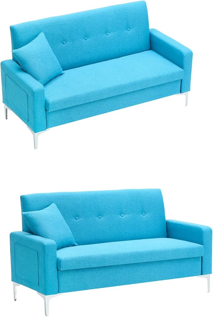 57 Blue Suede Couch Mini Comfy Sofa with Spring Cushions Loveseat Storage Sofa for Bedroom Small Couch for Small Spaces Modern Living Room 2 Seater Sofas with Pillow Seat (Blue)