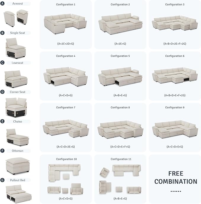 Belffin Ottoman Module Square Storage Ottoman for Chenille Modular Sectional Sleeper Sofa Pullout Couch Beige