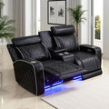 Power Recliner Loveseat Living Room Furniture Sets Breathing Leather Reclining Couch in 2 Seat Luxury Reclining Loveseat Sofa with Cupholders/Storage/Charging for Home Theater/Office Black