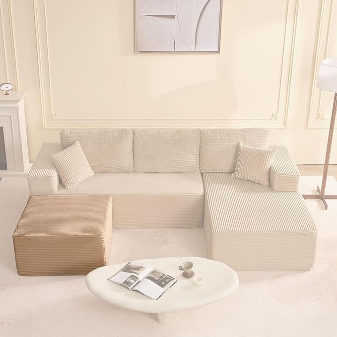 Cozy Square Ottoman Set of Comfortable Seating No Assembly Required Camel