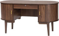 Baxton Studio Hayes Wood Writing Desk - Mid-Century Modern Oval Desk with Locking Drawer and Sliding Tambour Doors for Office or Home
