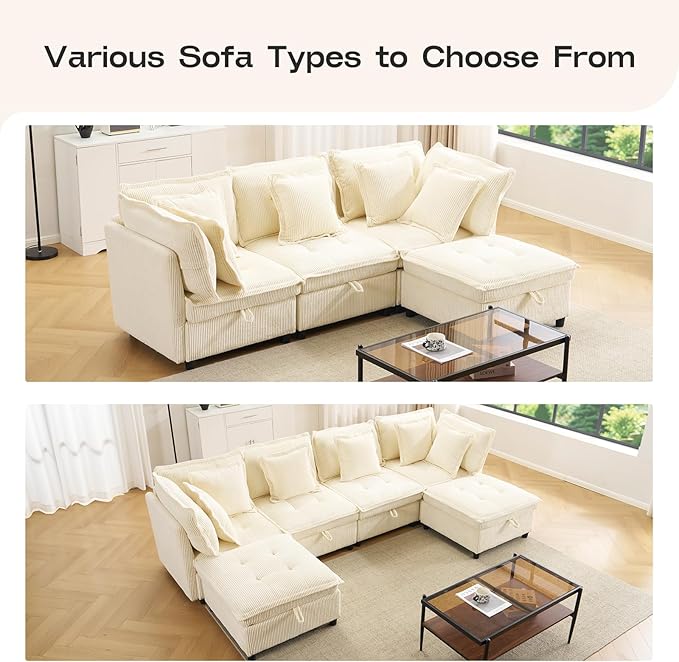 Modular Sectional Sofa 102.5 L-Shaped Cloud Couch with Storage 4-Seater Deep Seat Couch with Tufted Cushions &amp Removable Pillows Comfy Corduroy Couches for Living Room Beige | Modern couch