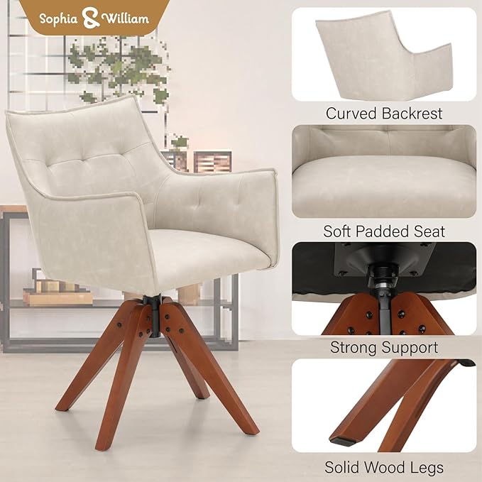 Sophia &amp William Swivel Living Room Chairs Set of 2Modern Accent Chair with Wood LegsUpholstered Faux Leather Armchair for Home BedroomGray