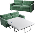 Marsail Pull Out Sofa Bed Queen Size Sleeper Sofa with Memory Foam Mattress 2-in-1 Convertible Chenille Couch Bed with 2 USB Charging and Removable Covers Loveseat for Living Room Apartment Green