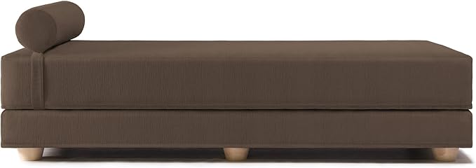 Jaxx Alon Daybed - Fold-Out Sleeper Chaise with Premium Memory Foam Queen-Size Mattress - Made in The USA - Toffee