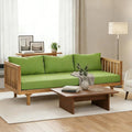 Merax Solid Acacia Wood Couch Chaise Lounge Chair Indoor 3 Seater Daybed Sofa Couches with Cushions &amp Pillow Heavy Frame Day Bed for Living Room Office Outdoor Balcony Patio Water Resistant