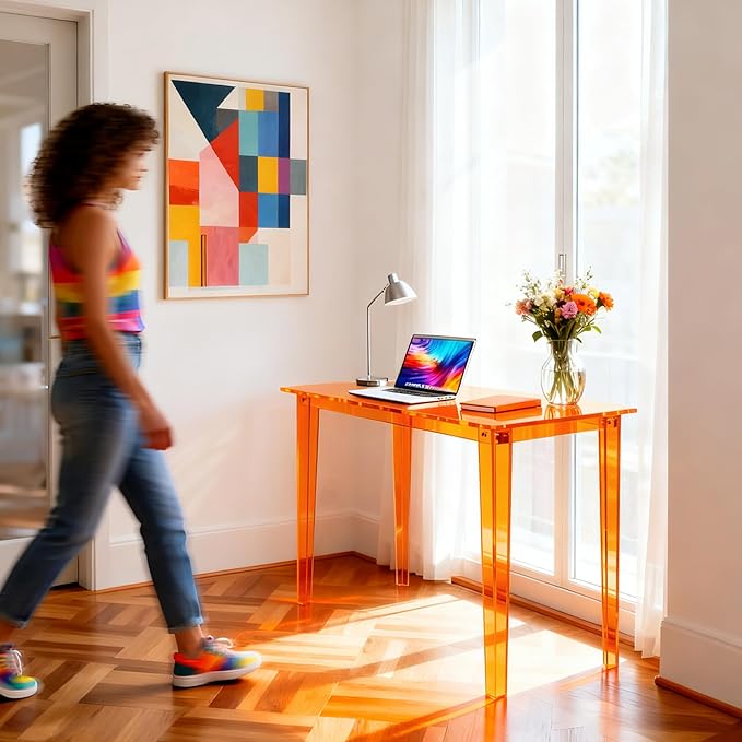 Acrylic Desk Clear Modern Writing Table for Home Office (Orange Nomal)