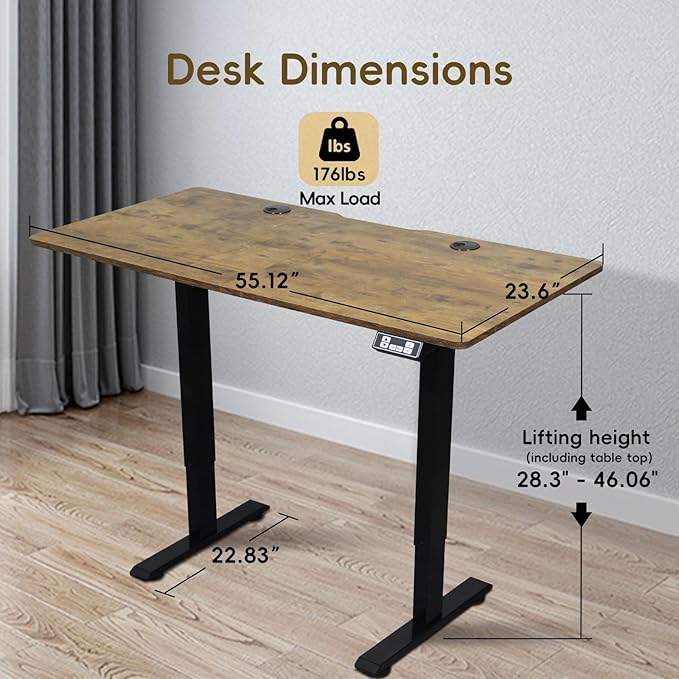Electric Standing Desk Adjustable Height Stand up Desk Sit Stand Home Office Workstation with Splice Board (Rustic Brown 55)