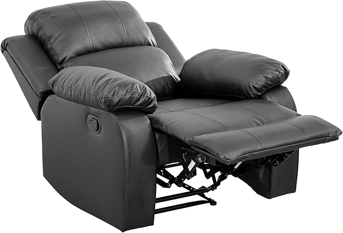 Manual Leather Recliner Chair Sofa for Living Room35 Ergonomic Reclining Chair with 10 Arm/Upholstered Seat/Metal FrameModern Single Couch for Rv Sofa/Home Theater Seating/Office(Black)