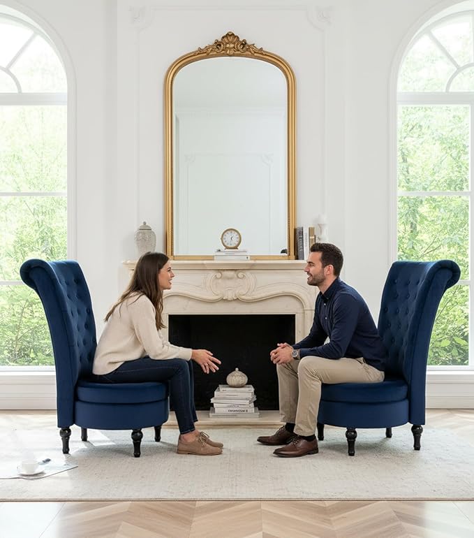 Royal High-Back Velvet Accent Chair for Vanity with Storage and Luxurious Upholstery Retro Design and Versatile Usage for Living Room Bedroom Lounge and Office Dark Blue