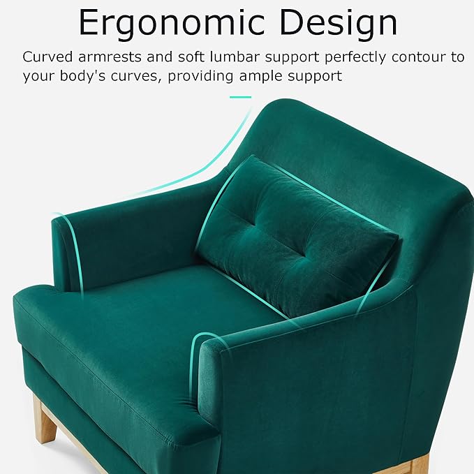 LINSY Oversized Accent Chairs for Bedroom Living Room High Back Large Accent Chair Comfy Reading Chairs for Adults Mid Century Green Velvet Chair with Lumbar Pillow Oversized Armchair
