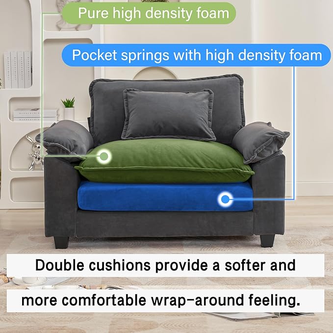 53 Comfy Cloud Sofa Couch with Throw Pillows Upholstered Deep Seat Cozy Sofa Chair Modern Single Seat Modular Sectional Sofa for Living Room