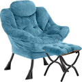 Lazy Chair with Folding OttomanLeisure Sofa ChairSoft Fabric Armchair with Armrests and Side Pockets Reading Chair with Footrest for Living Room Bedroom Office (Plush Blue)