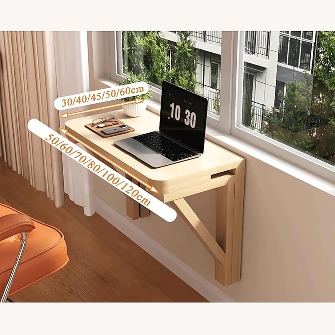 Wall-Mounted Folding Drop-Leaf Table Wood Floating Shelf Computer Desk Workbench Space - Saving for Small Spaces Home Office Dining Laundry Room Kitchen Bar(120x40cm/47x16in)