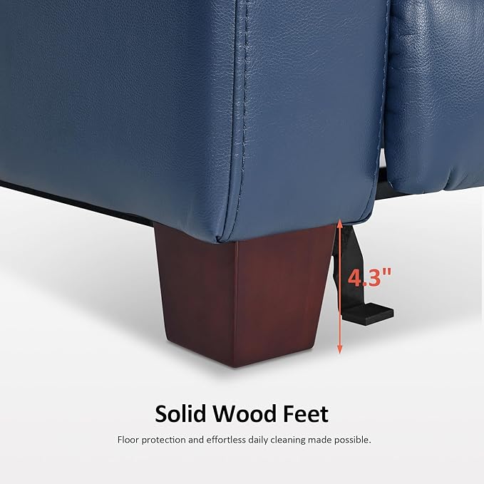 MCombo Zero Wall Recliner Chair Wall Hugger Power Recliner Chair with Power Headrest USB Charge Ports Wood Legs Modern Design for Living Room Small Spaces Faux Leather HL128 (Blue)