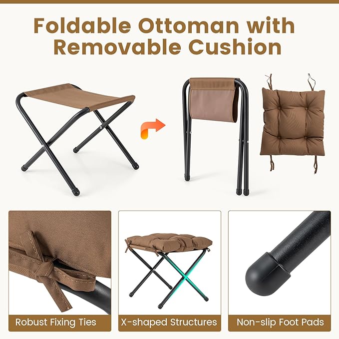 Single Lazy Sofa Chair w/Foldable Ottoman Modern Lounge Chair Indoor w/Armrest &amp Side Storage Pocket Upholstered Comfy Reading Chair for Bedroom Living Room Office