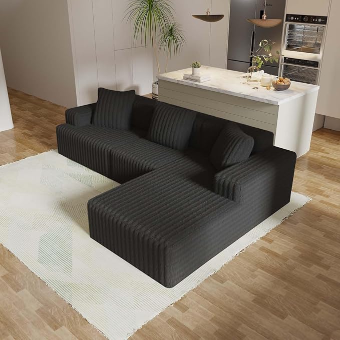 LIFE SKY Modern L-Shaped Sectional Sofa: CertiPUR-US &amp Oeko-TEX Certified Corduroy Fabric - 100% Polyurethane Foam Modular Couch for Urban Apartments Living Room