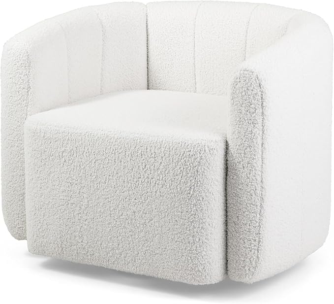 KOMFOTT Swivel Barrel Chair Sherpa Fabric Accent Chair with Curved Backrest &amp Armrests Upholstered Armchair with Wide Seat Pumpkin Shaped Single Sofa Chair for Living Room Bedroom White