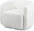 KOMFOTT Swivel Barrel Chair Sherpa Fabric Accent Chair with Curved Backrest &amp Armrests Upholstered Armchair with Wide Seat Pumpkin Shaped Single Sofa Chair for Living Room Bedroom White