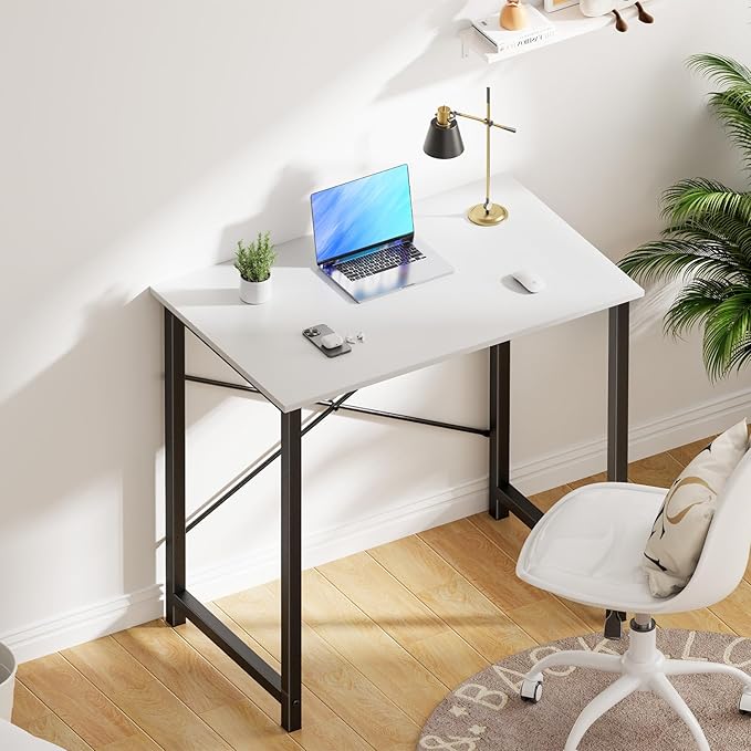 OLIXIS 32 Inch Small Computer Work Desk with X-Shaped Reinforcement Gaming Study Writing Table for Home Office Small Space Metal Frame Black&ampWhite