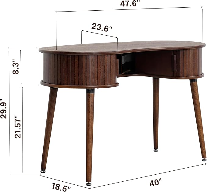 NTC Ripple Desk Modern Wooden Writing Desk with Two Hidden Drawers Stylish Vertical Groove Design Home Office Workstation Minimalist Study Table Easy Assembly - Dark Walnut