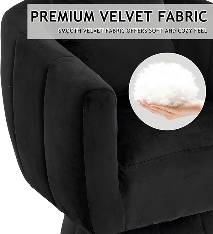 360°Swivel Accent ChairModern Velvet Barrel Accent Chair with Fluffy CushionsComfy Wide UpholsteredAccent Chairs for Home Sofa Living Room/Bedroom/Lounge