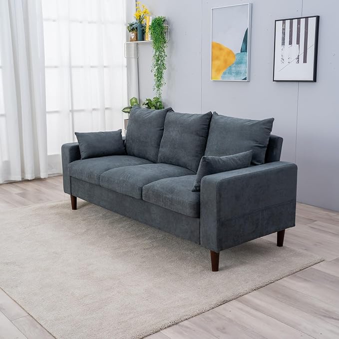 Panana Convertible Sectional Sofa CouchL-Shaped 2 or 3-Seat Sofa Sectional with Reversible Ottoman for Small Living Room Apartment (Gray Linen Fabric 3 Seater ONLY - Track arms)