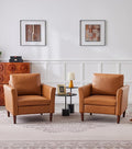 Kingfun Mid-Century Accent Chairs PU Leather Modern Upholstered Living Room Chair Cozy Armchair with Rolled Arms and Deep Seats Brown (Set of 2)