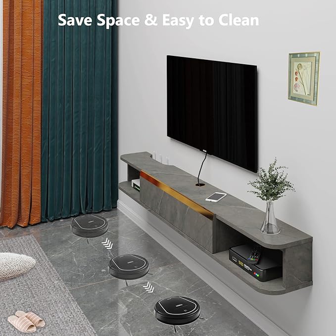 Floating TV Stand 95'' Wall Mounted Entertainment Center TV Media Console Floating Shelves with Door Floating TV Cabinet Large Storage TV Bench for Living Room (Dark Grey 94.49IN)
