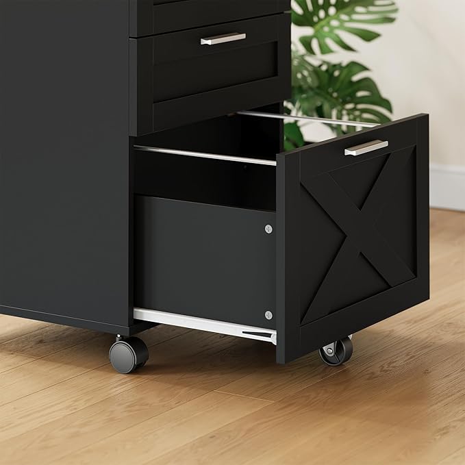 Secure 3-Drawer Wood File Cabinet with Lock – Mobile Under Desk Filing Cabinet Fits Letter/Legal/a4 Rolling Cabinet with Wheels – Classic Color
