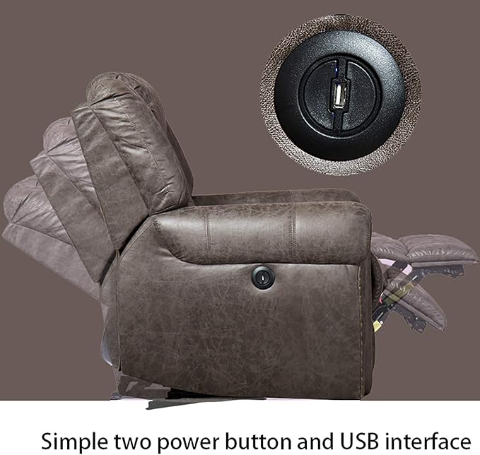 ANJ Electric Recliner Chair W/Breathable Bonded Leather Classic Single Sofa Home Theater Recliner Seating W/USB Port (Smoky Gray)