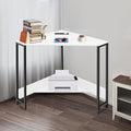 Corner Computer Desk L Shaped Desk with Outlets and USB Ports 90 Degree Triangle Corner Table Compact Home Office Triangle Table for Home Office Bedroom (White)