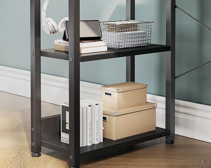 Casaottima 40 Inch Small Computer Desk with 4 Fabric Drawers Modern PC Desk for Small Spaces Home Office Desk with Storage Shelves Black