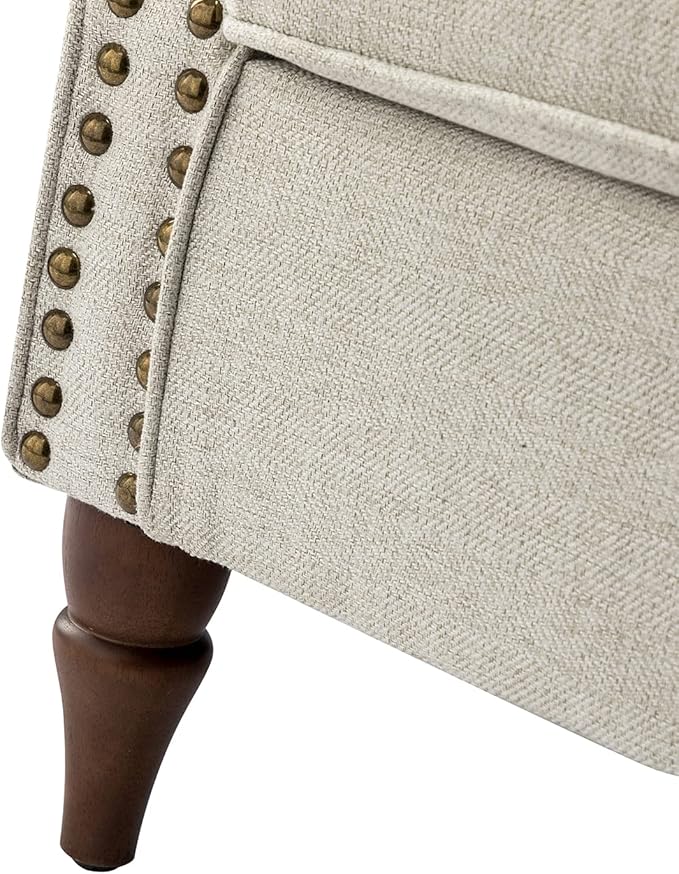 Modern Upholstered Accent Chair with Wood Legs Wingback Armchair with Removable Cushion Comfy Nailhead Trim Lounge Chair Single Sofa Reading Chairs for Living Room Bedroom