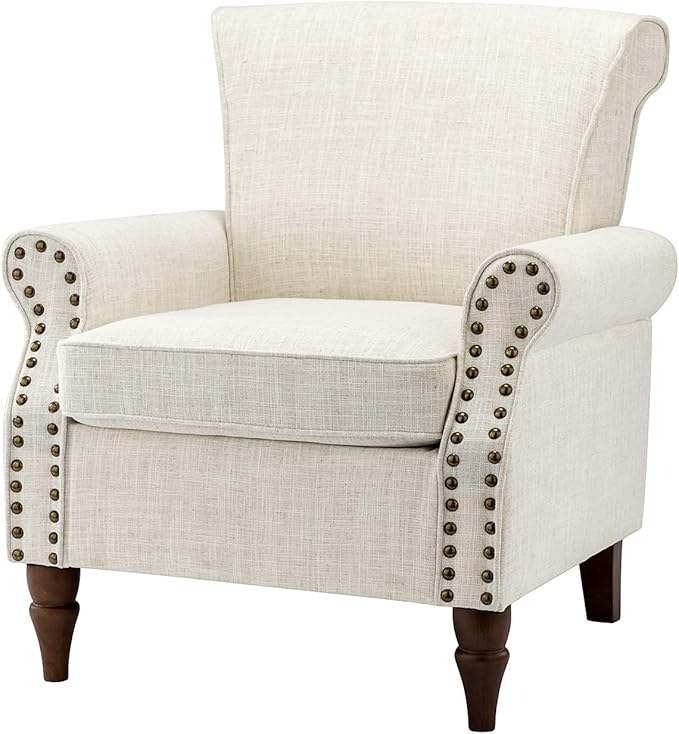 Modern Upholstered Accent Chair with Wood Legs Wingback Armchair with Removable Cushion Comfy Nailhead Trim Lounge Chair Single Sofa Reading Chairs for Living Room Bedroom